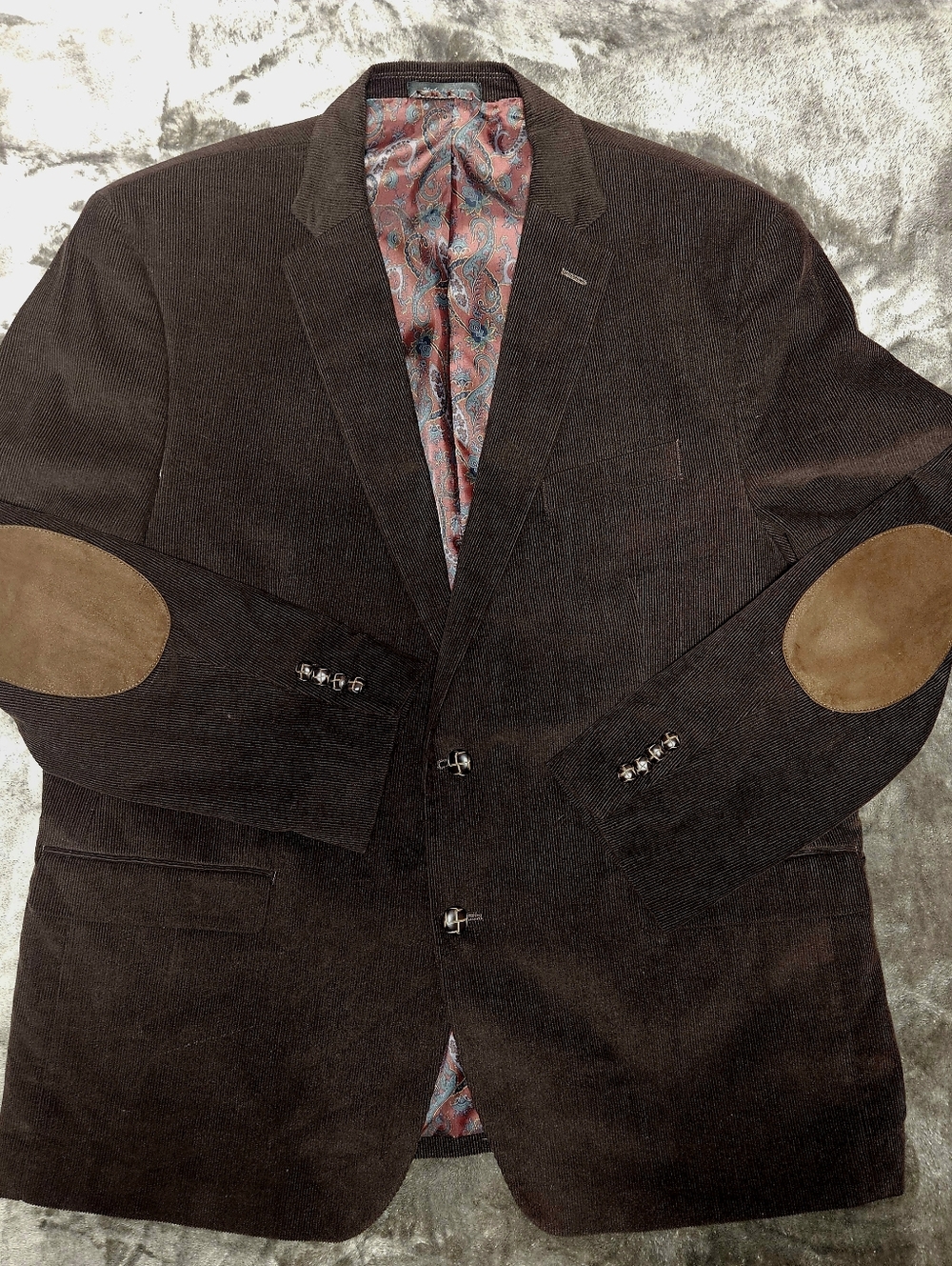Lauren Ralph Lauren Dark Brown Corduroy Sport Coat with Tan Elbow Patches Derby